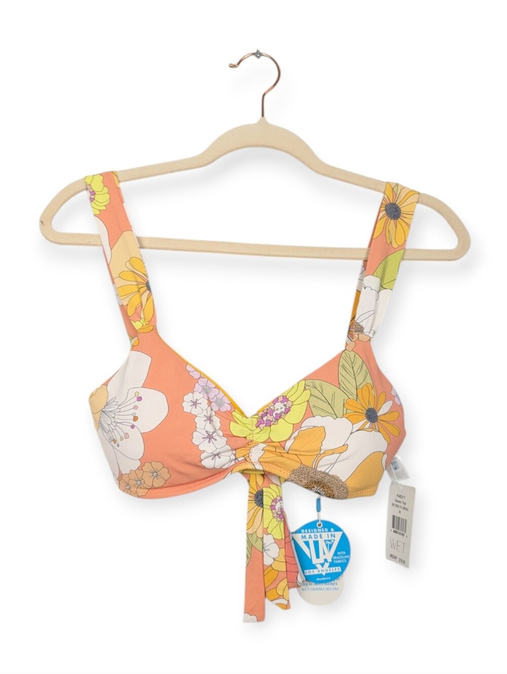 WET Swimwear Bikini Top M Retro Floral Coral Haven Swim NWT